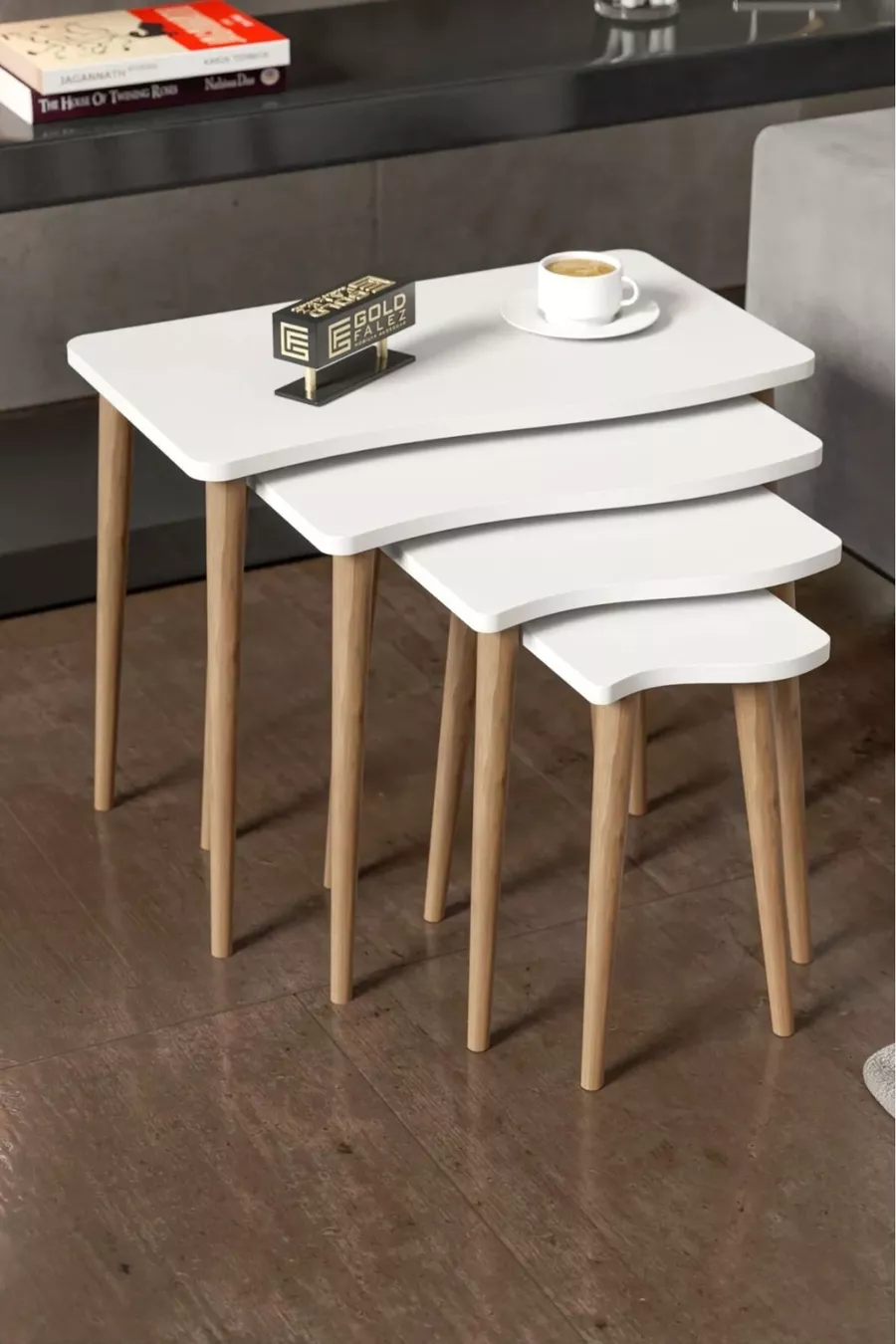 Table d'appoint en bois 4 pièces carrées blanche