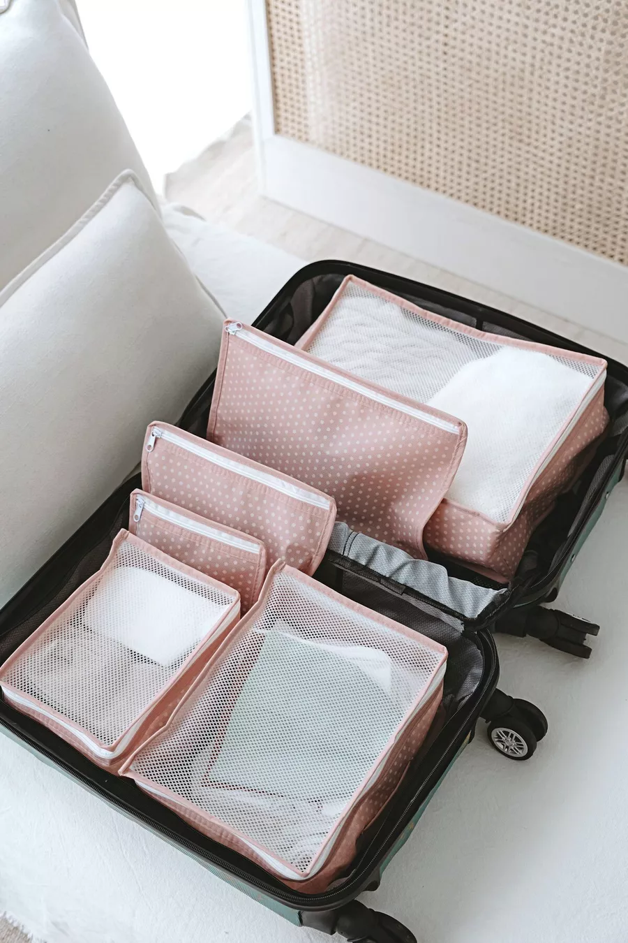 Ensemble de sac de maternité et sortie d'hôpital maman-bébé 6 pièces - Rose à pois