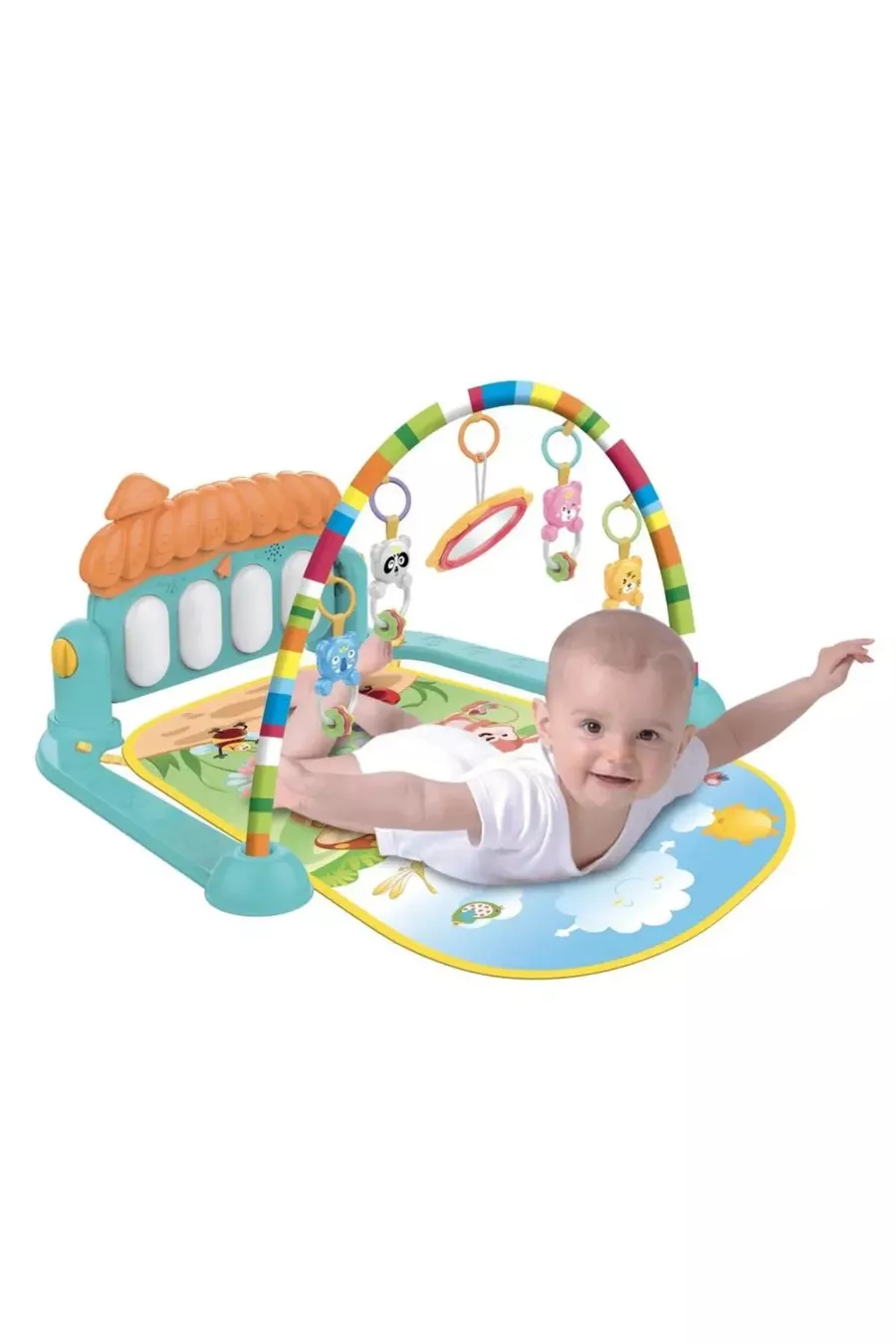 tapis de jeu pour bébé avec piano, tapis d'activités, miroir pour nouveau-né, musical et lumineux