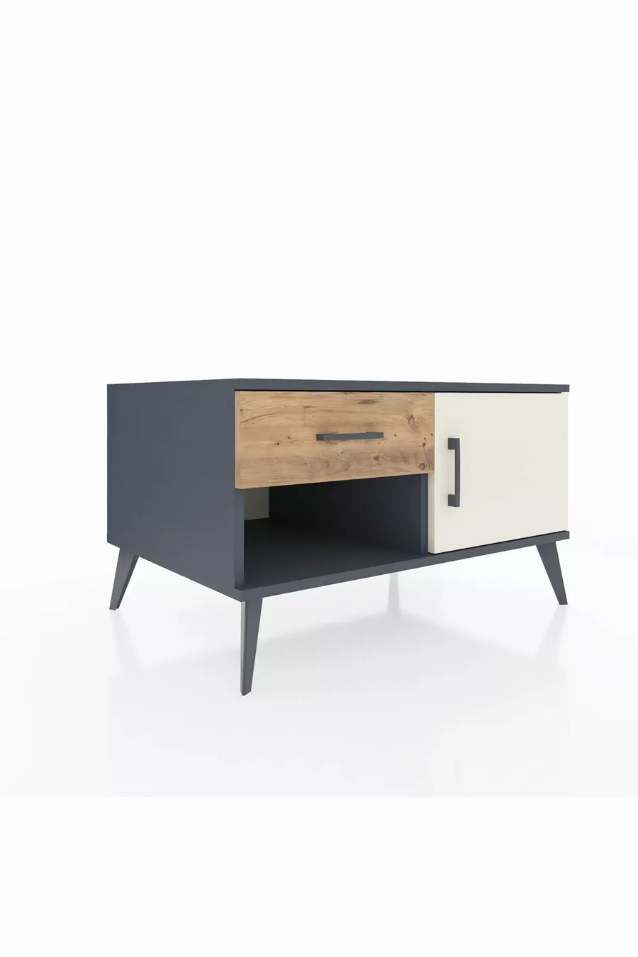 Commode Kronos avec une seule étagère, un tiroir et une porte, anthracite-pierre de lune/pin