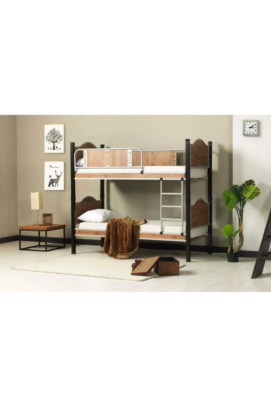 Armoire à chaussures İnci Noir + Noyer