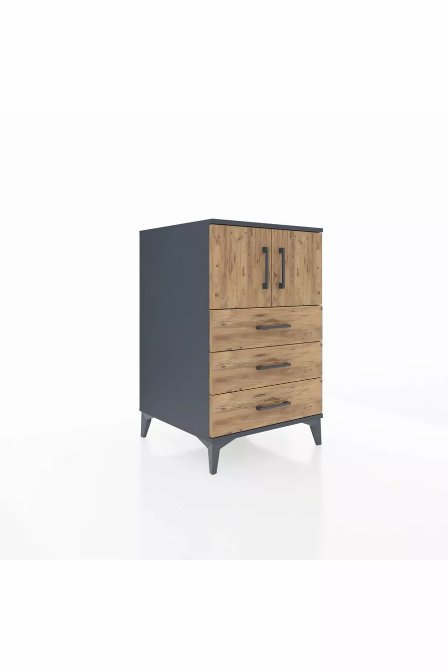Table de chevet Kronos avec une étagère, 3 tiroirs et 2 portes, anthracite-pin