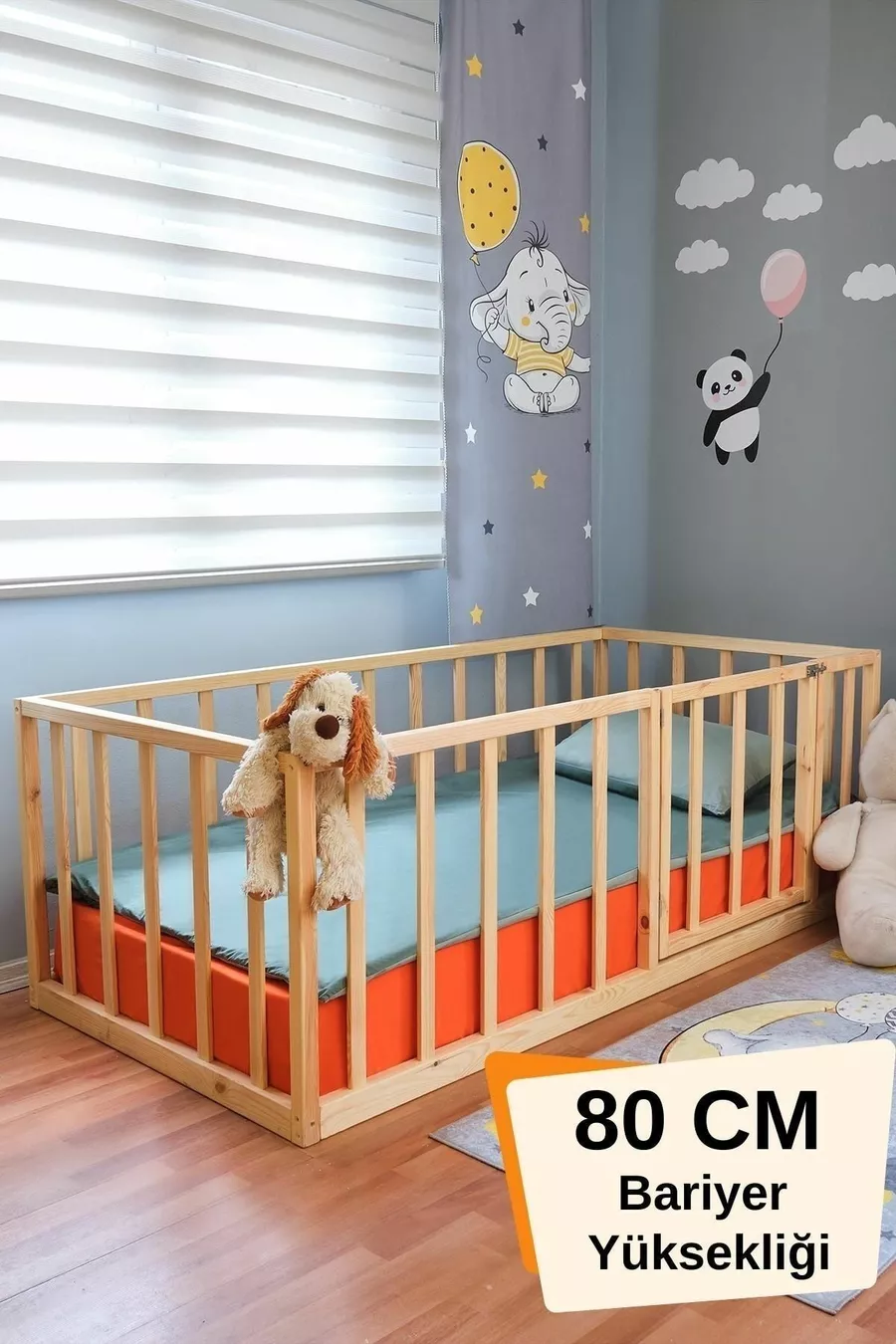 Lit Montessori pour bébé et enfant unisexe en bois avec barrière de sécurité et porte, parc-lit  Cm