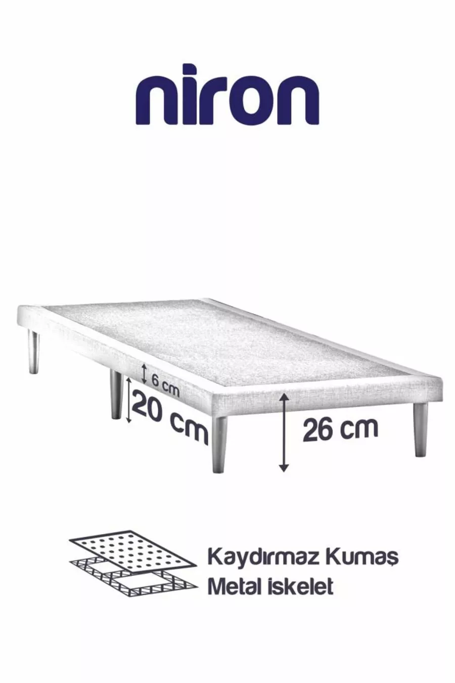 Niron Lit Simple - Sommier Simple - Cadre Métallique, Pieds Hauts et Lit en Tissu Lin