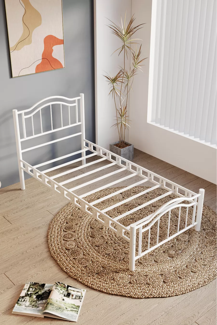Belinay Ferforje Métal Lit Simple Blanc