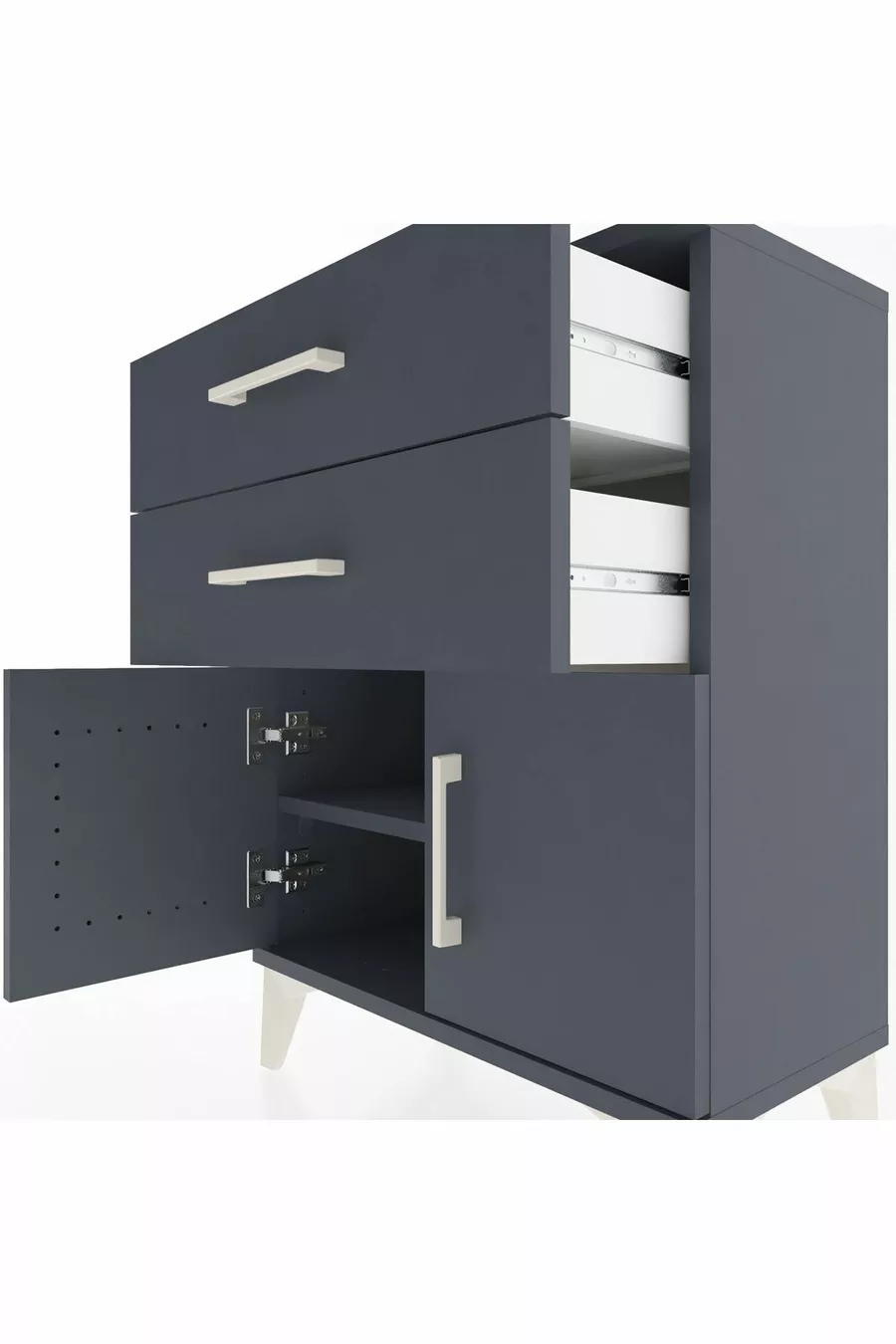 Chevet Arges à une étagère, 2 tiroirs et 2 portes, Anthracite-Anthracite