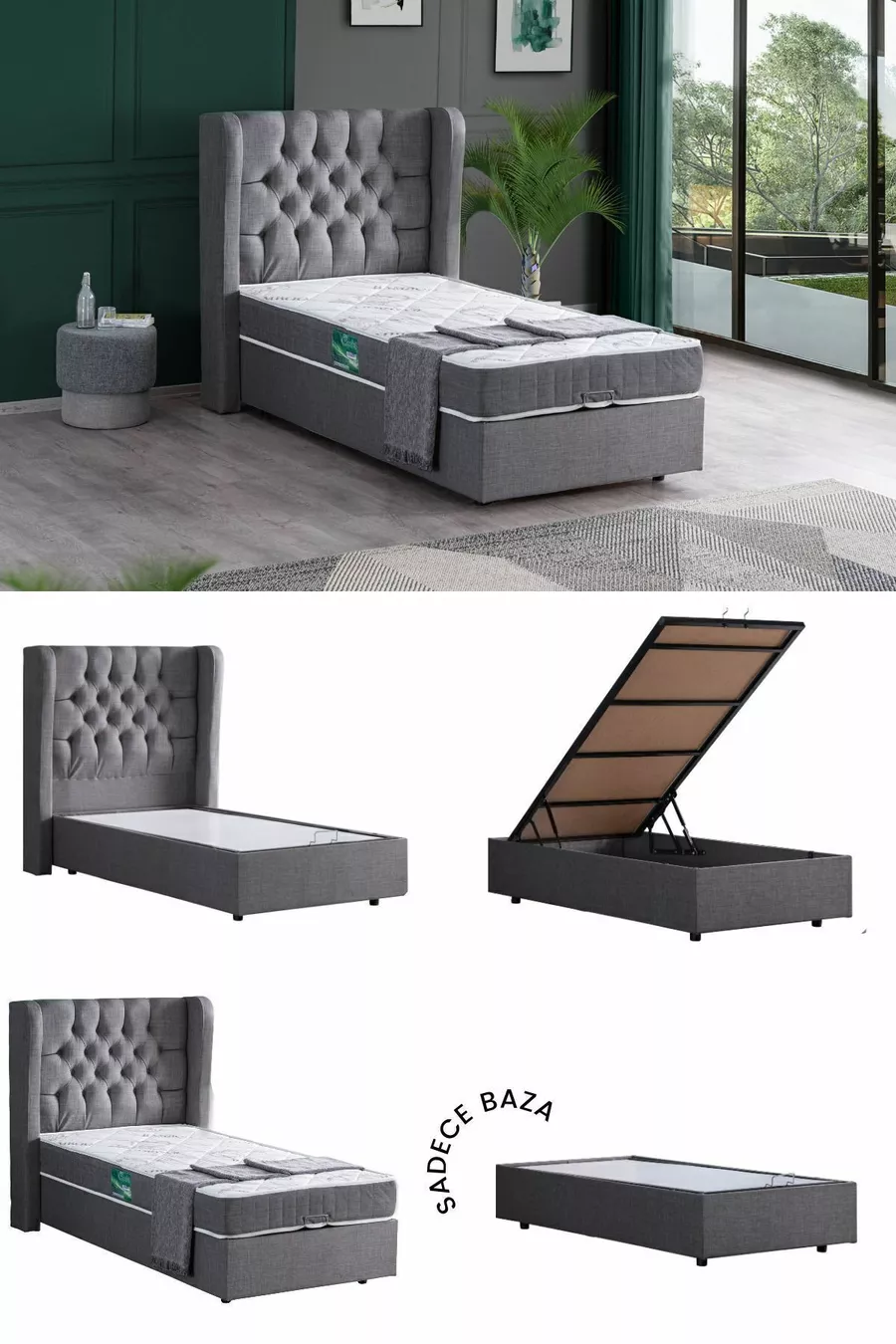 Riga Lit Simple MDF, Gris (Hors Tête de Lit et Matelas)