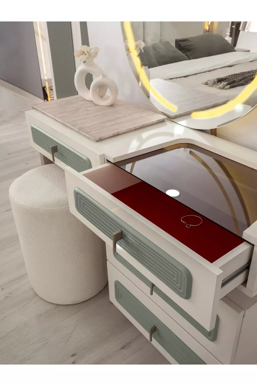 ENSEMBLE DE CHAMBRE À COUCHER LED SUR BASE MDF TURQUOISE