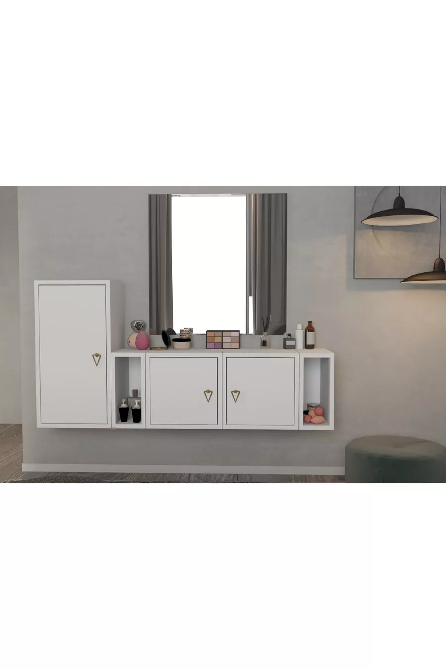 Ensemble de chambre modulaire avec armoire à tiroirs et étagère avec portes