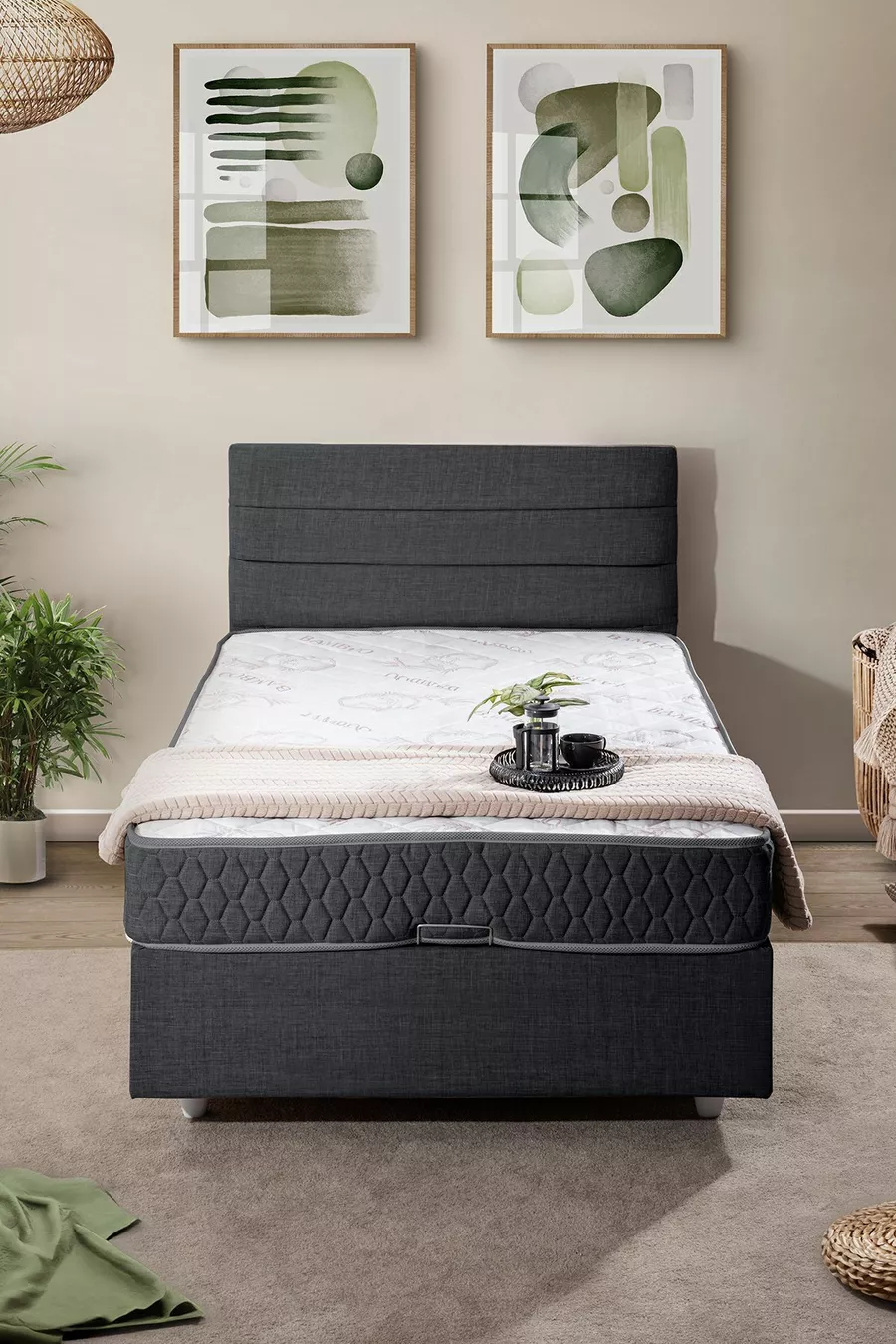 Ensemble Lit Simple Sofia avec Tête de Lit et Sommier Double Anthracite