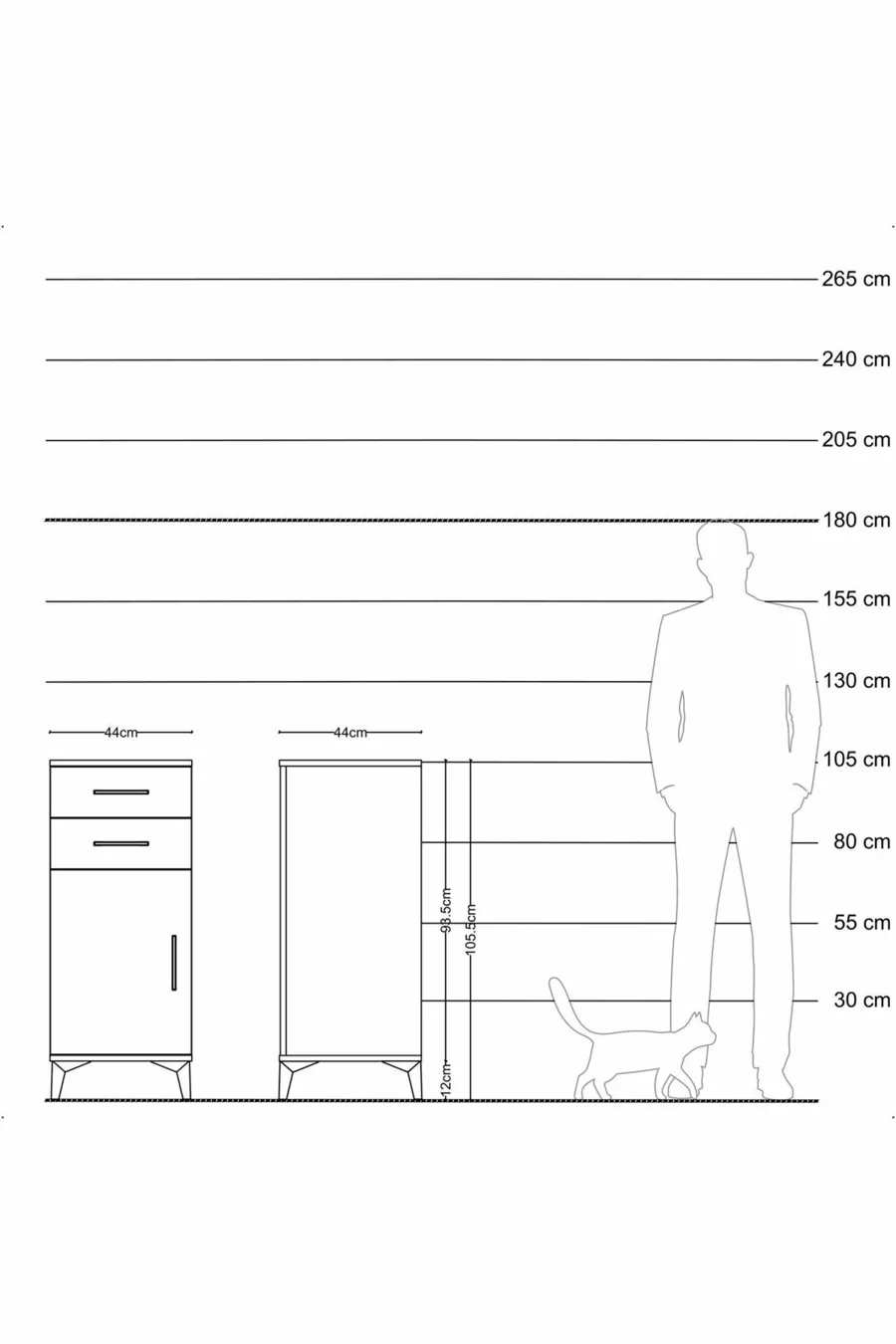 Commode Hyperion avec une étagère, 2 tiroirs et une porte, en pin et chêne