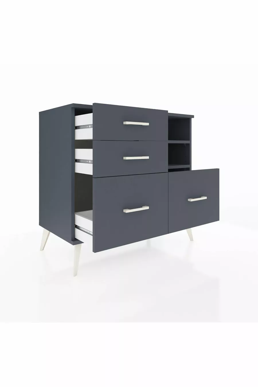 Commode Hyperion 2 étagères 4 tiroirs Anthracite-Anthracite
