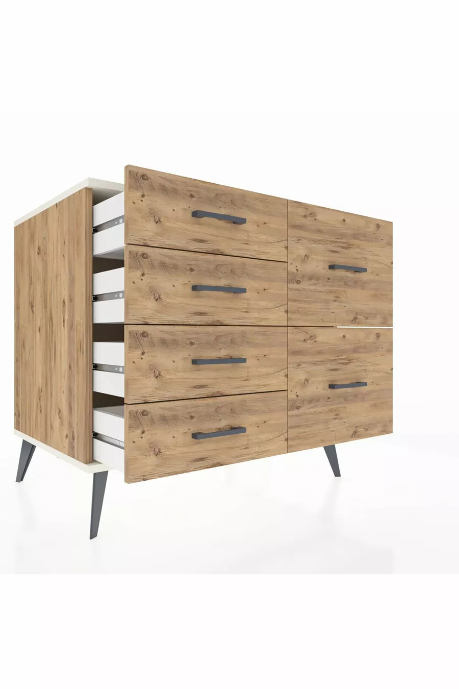 Commode Kronos 6 tiroirs Pin-Pierre d'ardoise/Pin