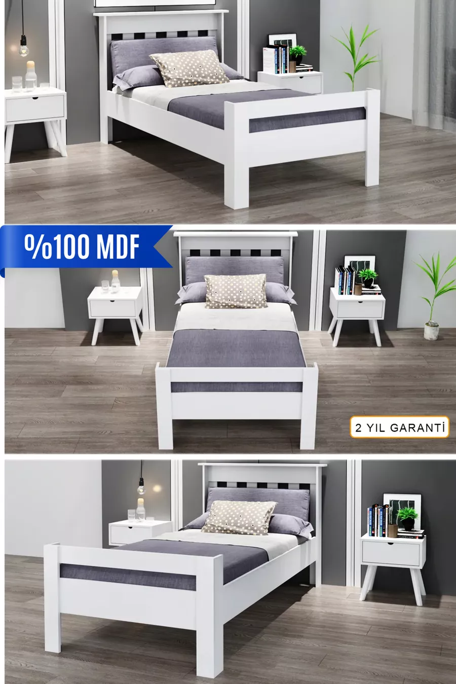 Lit Compatible, Style Simple, Simple, Blanc, Jeune, MDF, Lit Simple