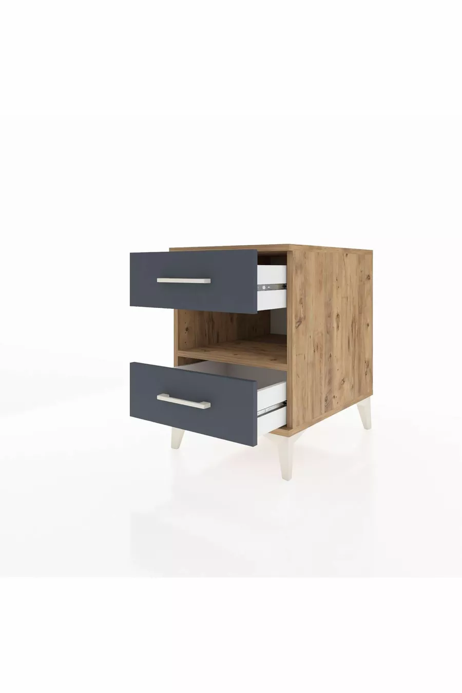 Chevet Kronos à une étagère et 2 tiroirs, pin-anthracite