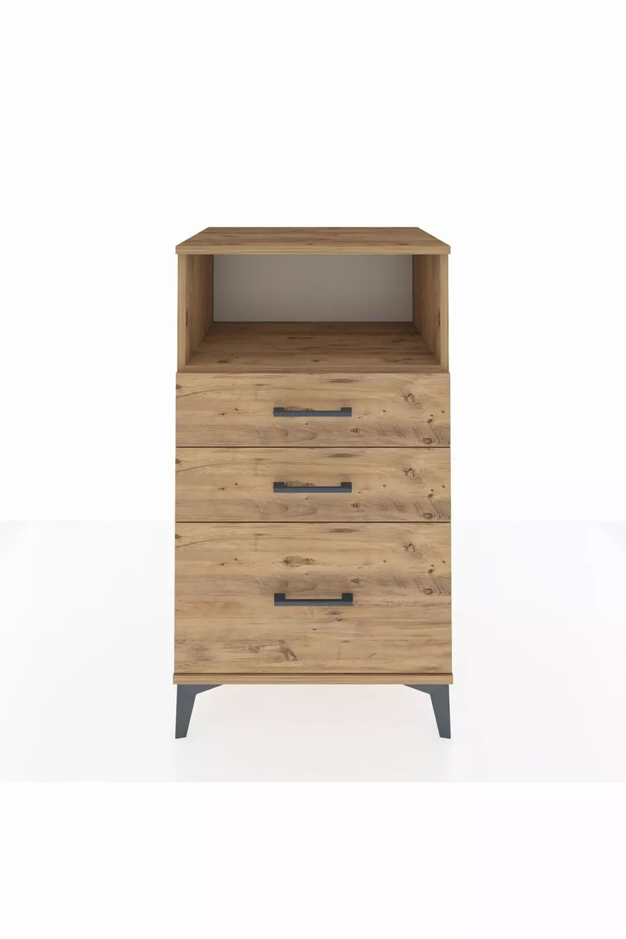 Table de chevet Hyperion avec une étagère et 3 tiroirs en pin-pin