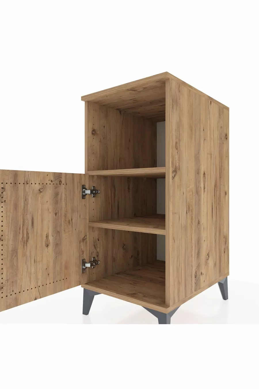 Table de chevet Kronos à 2 étagères avec 1 porte, pin-pin