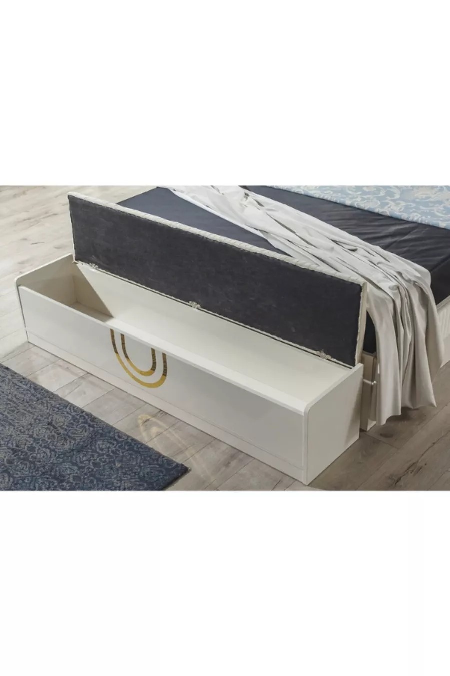 Ensemble de chambre à coucher avec base en aigue-marine et en MDF