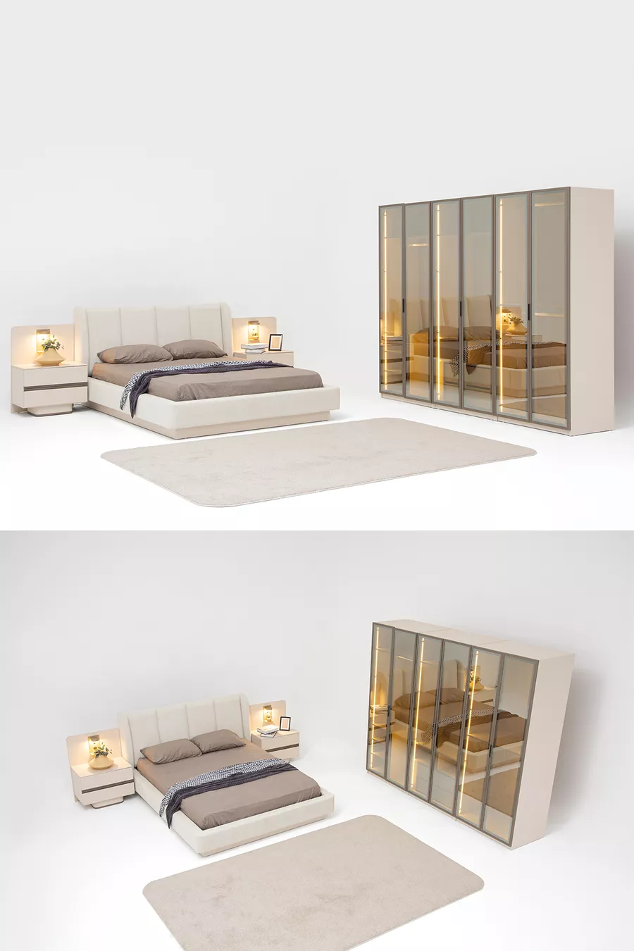 Ensemble de chambre à coucher Lumera avec portes en verre