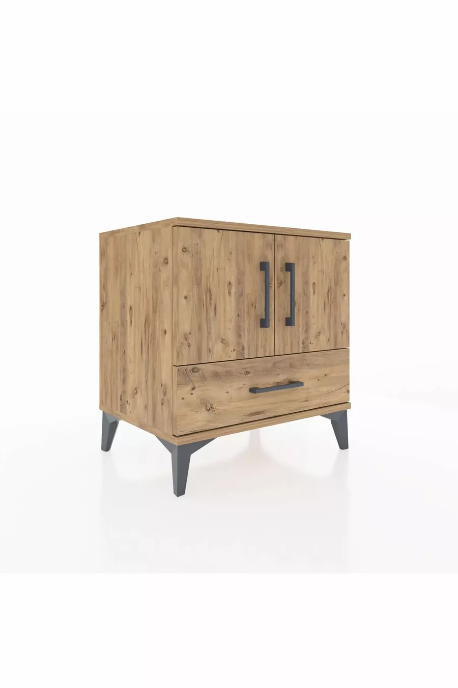 Table de chevet Hyperion avec 2 étagères, 1 tiroir et 2 portes, pin-pin