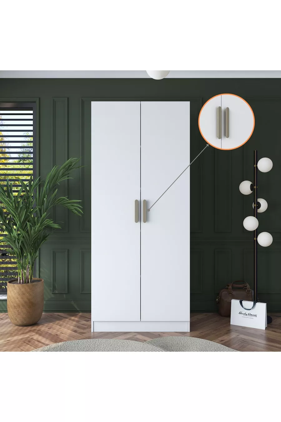 Armoire Rani  2 portes 4 étagères 5 compartiments blanc