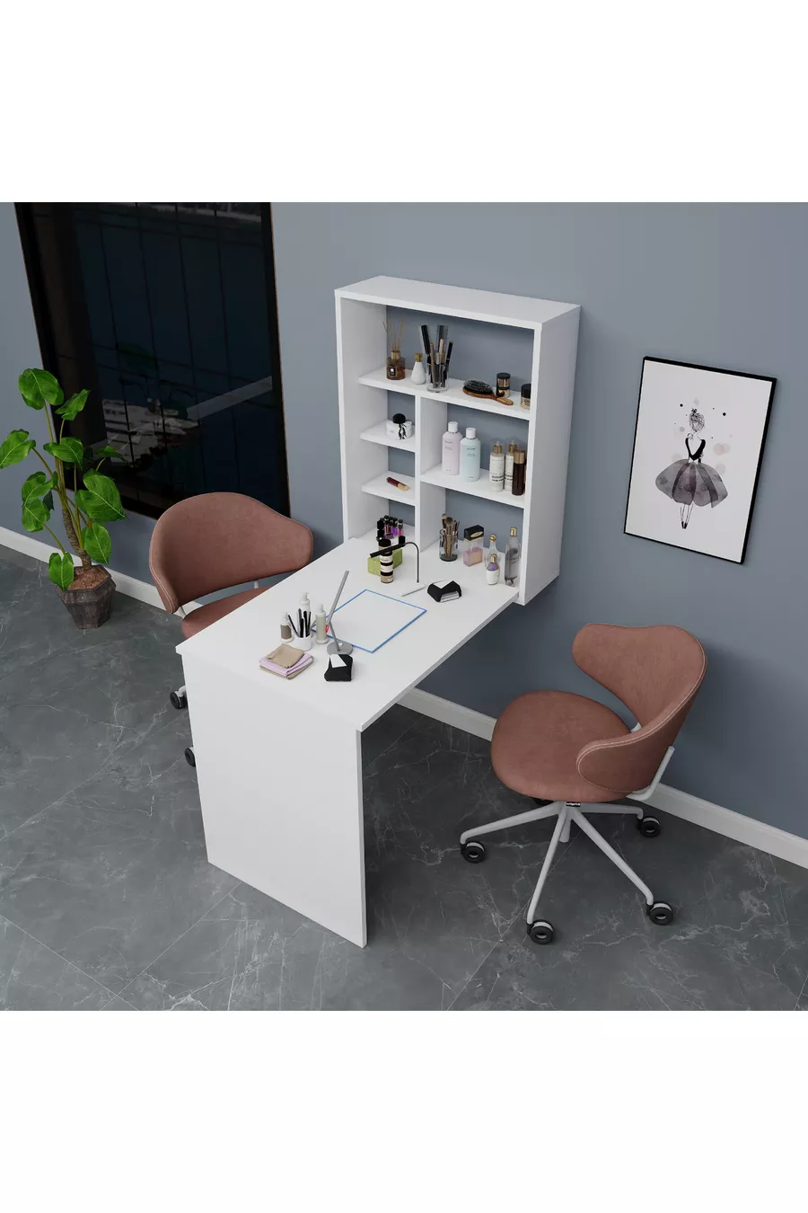 Table de manucure et pédicure avec étagères en cèdre, blanc - Cèdre