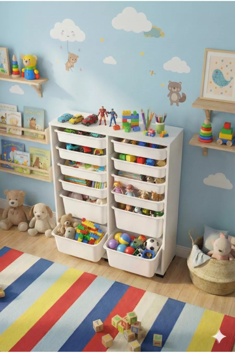 Armoire à Jouets Polyvalente avec Tiroirs et Unité de Rangement – Organisateur de Chambre d’Enfant avec Étiquette Cadeau