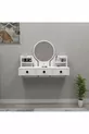 Table de maquillage murale Polina avec miroir, étagères et tiroirs, blanc - Polina