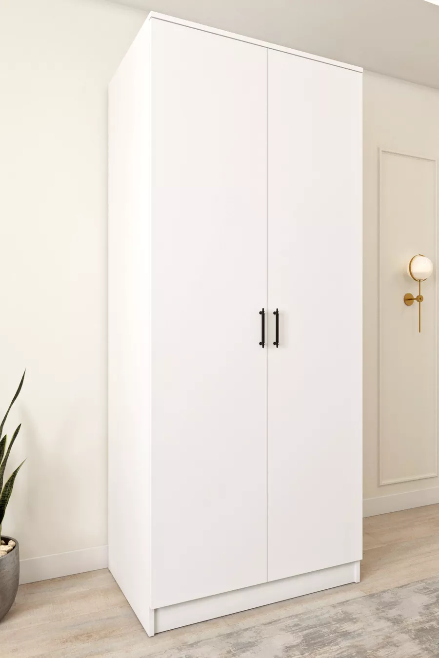 Ases  Armoire Spacieuse 2 Portes 2 Penderies Blanc - Chêne Saphir