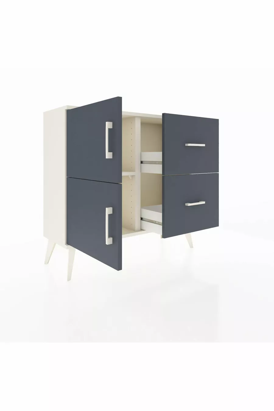 Commode Arges avec une étagère, 2 tiroirs et 2 portes, Pierre de lune-Anthracite