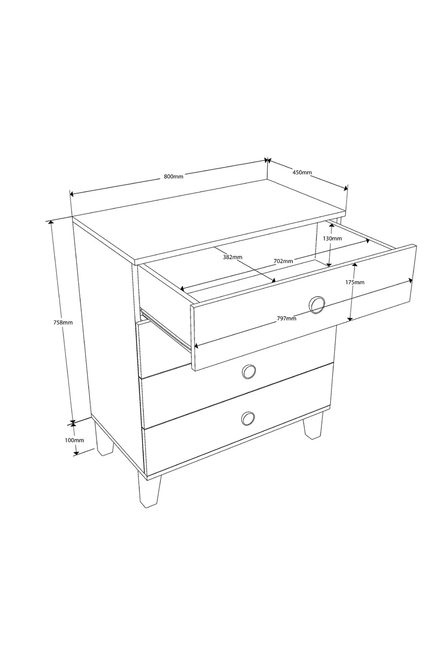 Commode Vento 4 tiroirs avec panier - Blanc