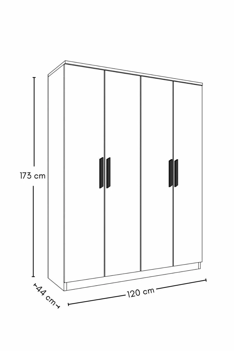 Gm  Atlas Armoire sans miroir noire à 4 portes avec poignées