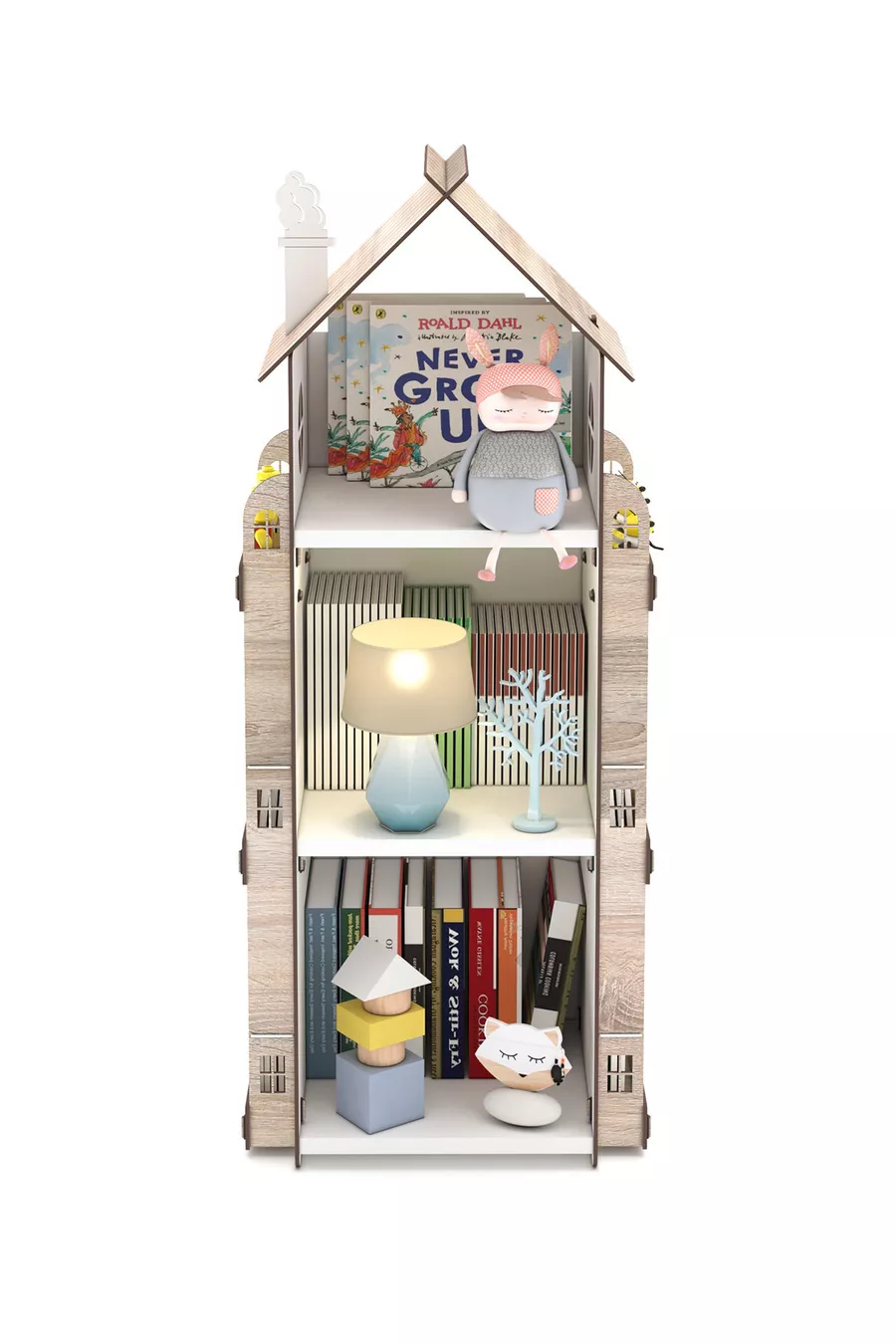 Bibliothèque Montessori en bois pour chambre d’enfant Roofy à 9 étagères, style scandinave