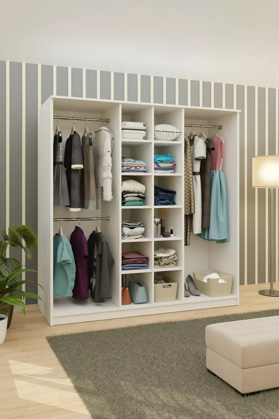 Gm  Placard préféré à 6 portes sans miroir, blanc avec poignées noires
