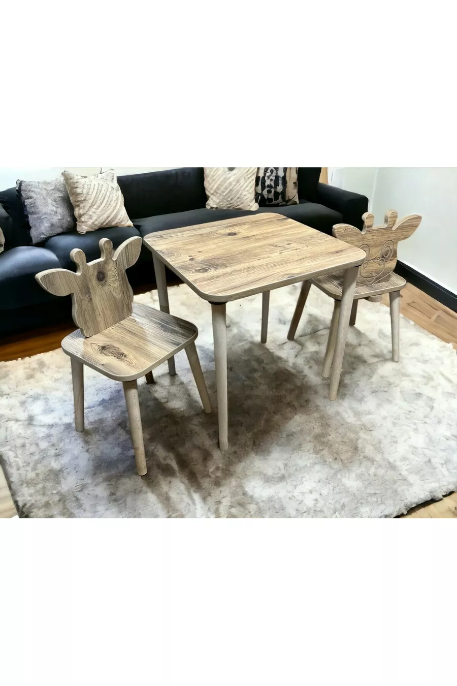 Ensemble table et chaises pour enfants en pin Zürafa, table d'activités, table de travail, 1 table et 2 chaises