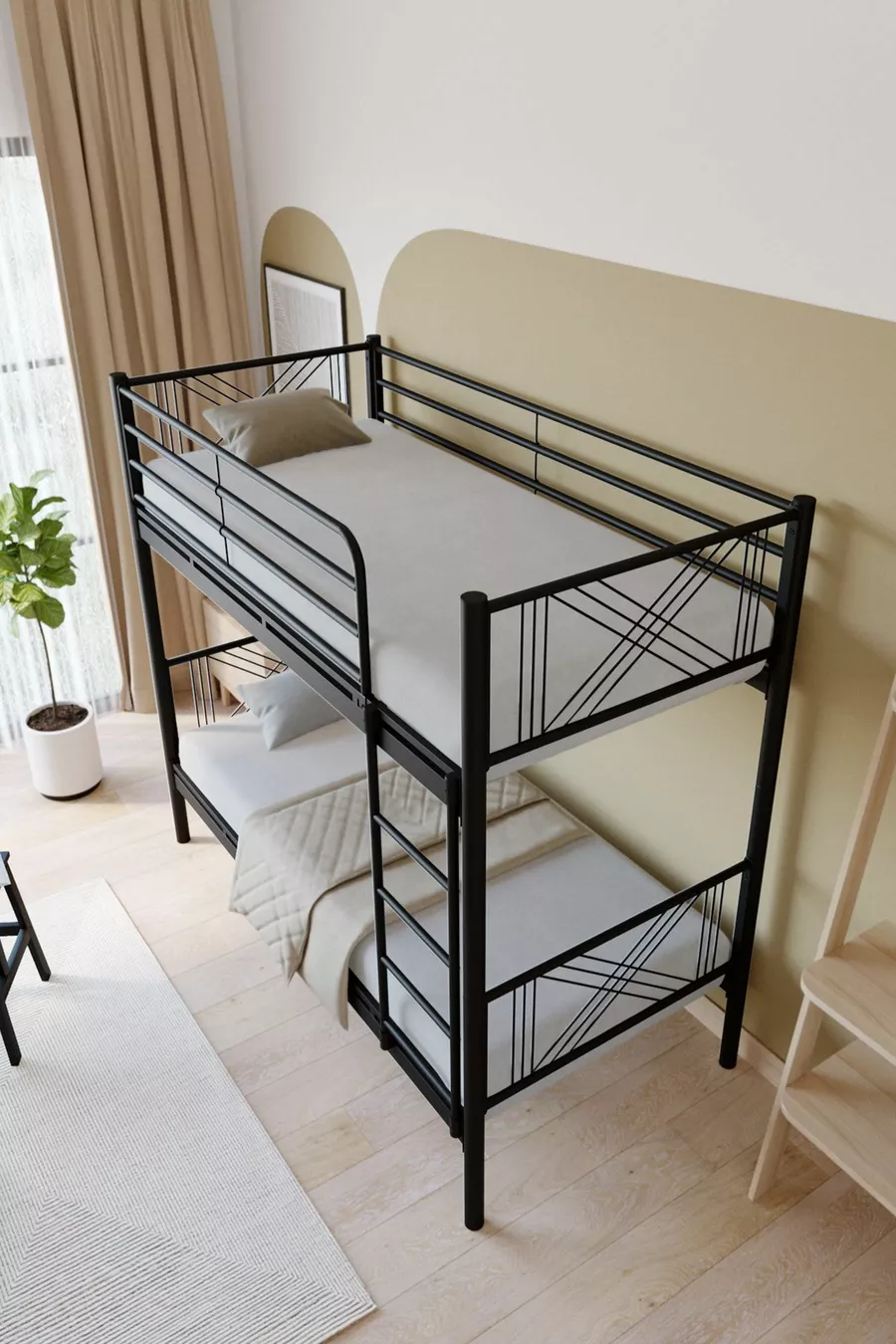 Lits superposés en métal premium Mix Compatible avec matelas Lit superposé noir amovible