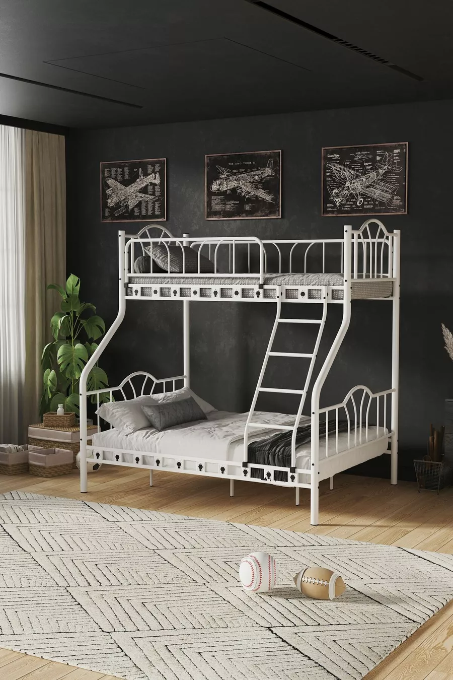 Lit superposé métallique triple pour parents et 3 personnes &