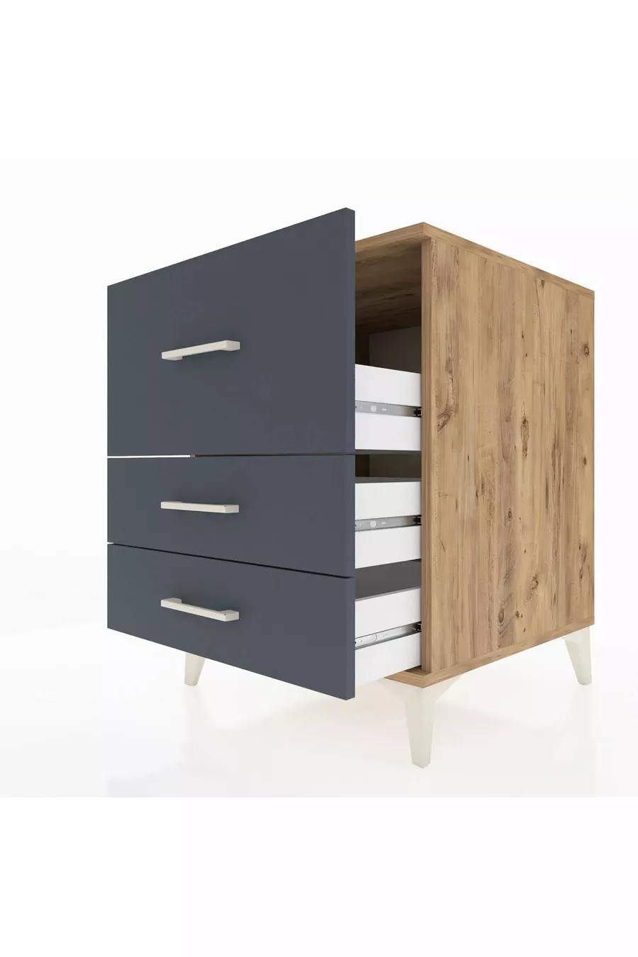 Chevet Kronos 3 tiroirs Pin-Anthracite