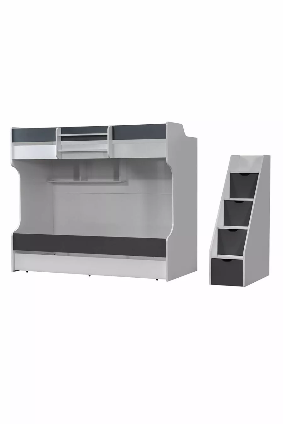 Lits superposés, Lit superposé Kardem avec tiroirs - Anthracite 3 matelas confort
