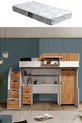 Lit superposé, lit superposé avec armoire et bureau, blanc-noix foncé, 1 matelas Comfort