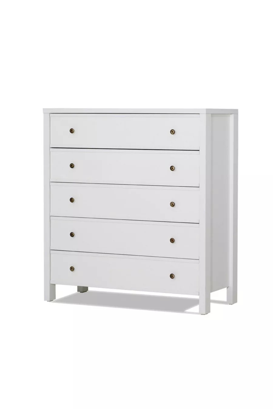 Commode moderne sur pieds Rio à 5 tiroirs, blanche