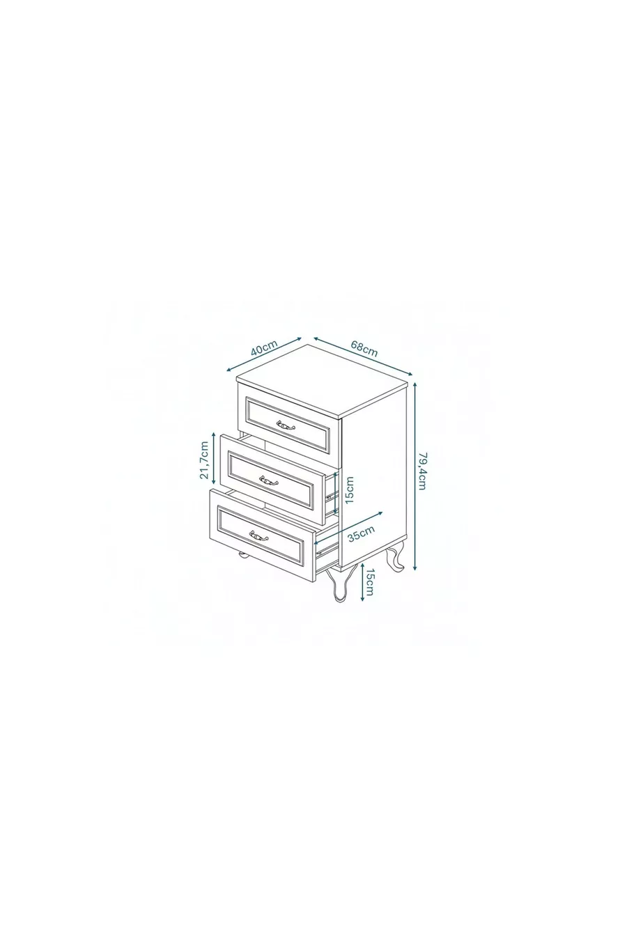 Commode moderne à 3 tiroirs Hayal blanche - Entièrement en MDF de qualité 1