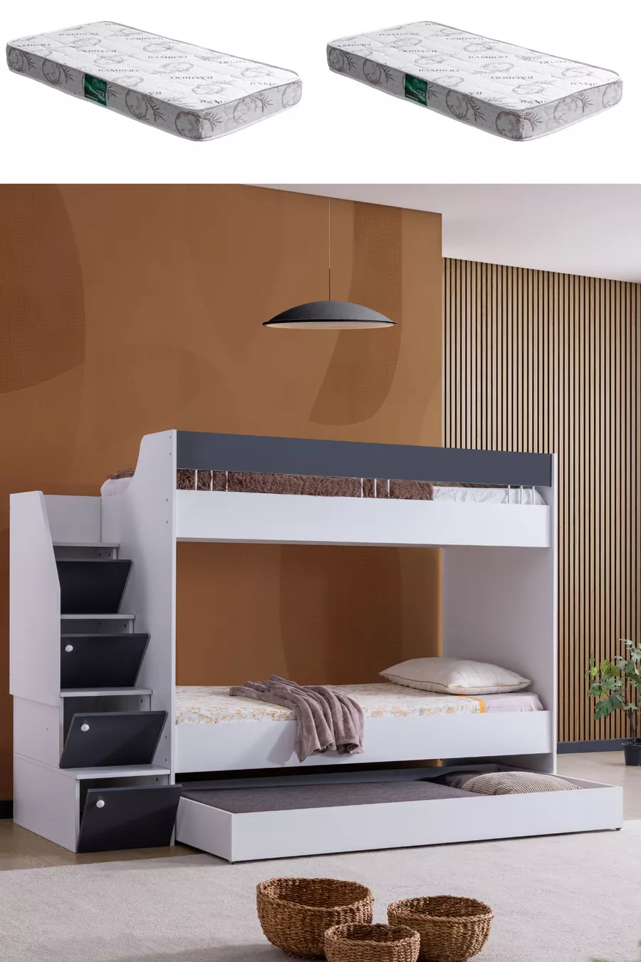 Lits superposés, Lit superposé Martin Yavrulu - Anthracite 2 matelas confort