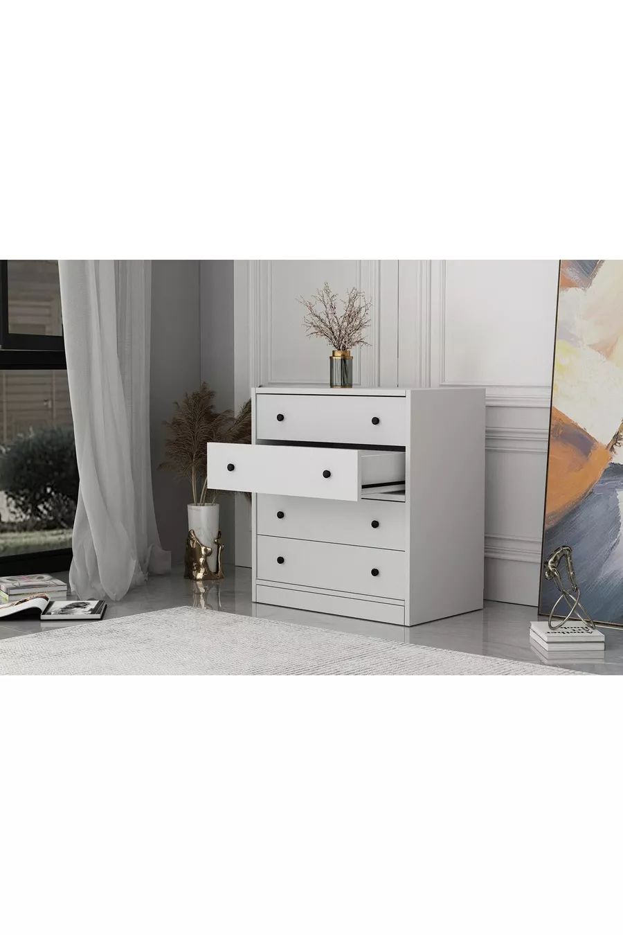 Commode blanche à quatre tiroirs sans lattes