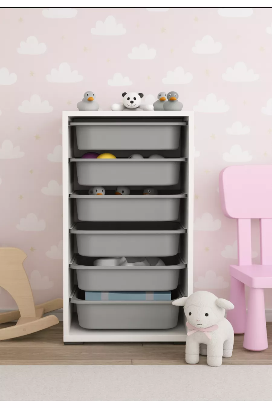 ARMOIRE À JOUETS POUR ENFANTS AVEC 6 PANIER DE RANGEMENT