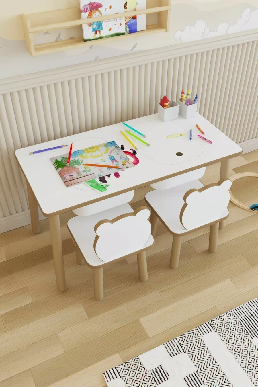 Table Montessori pour enfants - table de jeu - table d'activité - ensemble de table d'activités avec 2 chaises Panda