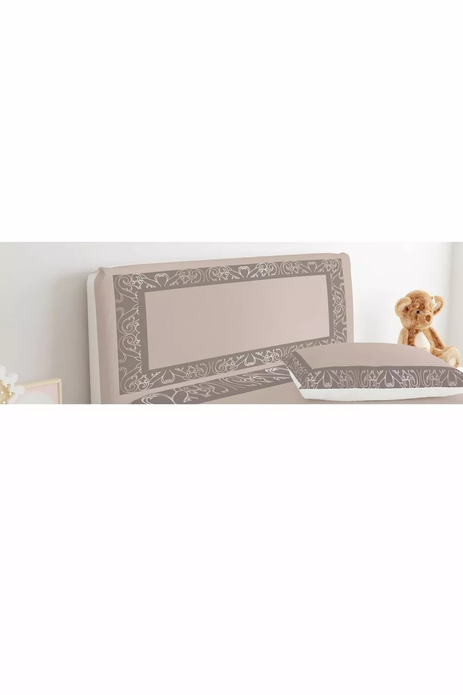 Housse de Tête de Lit Double avec Bord Bicolore et Motif Décoratif