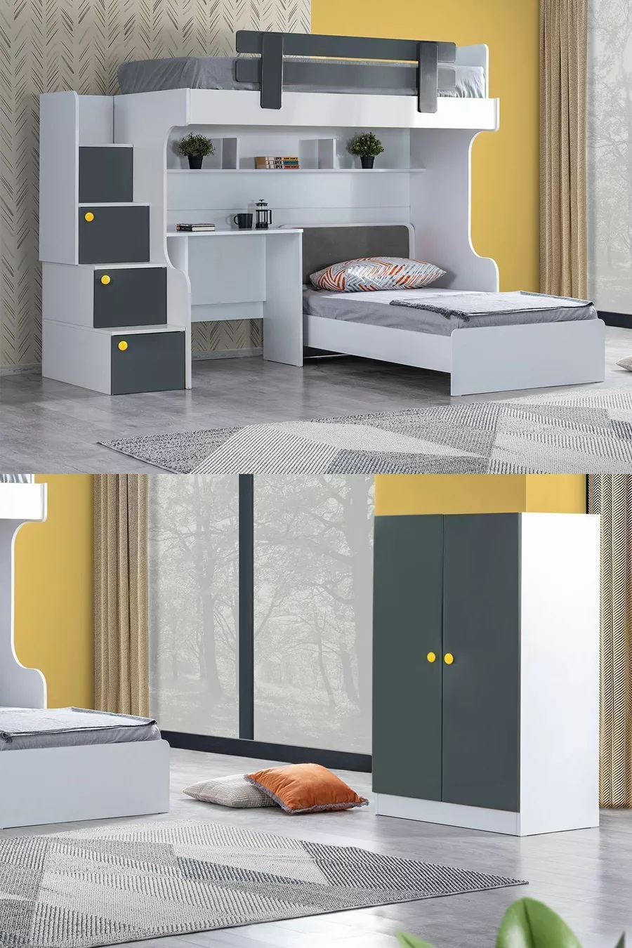 Lit superposé, lit superposé Metris, lit, bureau, armoire