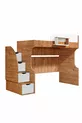 Lits superposés, Litera avec armoire et bureau, Noyer foncé-blanc, 1 matelas Comfort