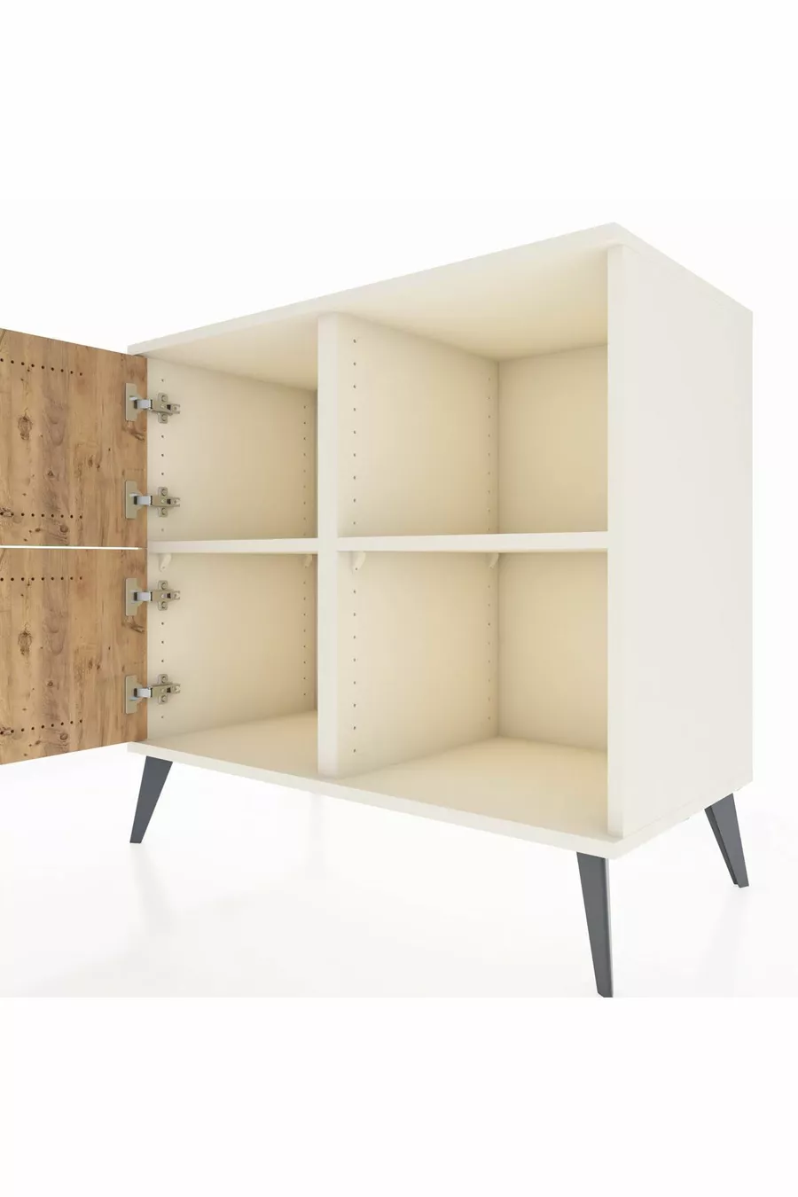 Commode Hyperion 2 étagères 2 portes Pierre de lune-Pin/Pierre de lune